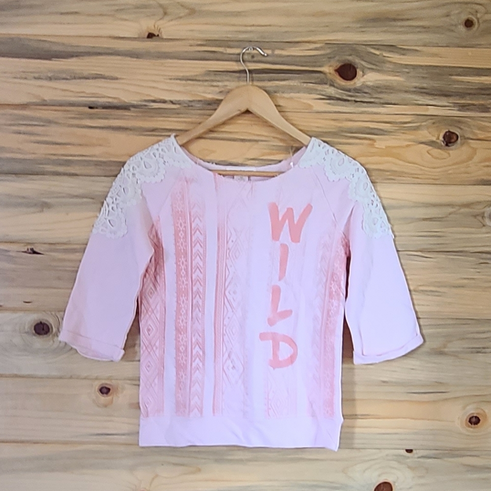 Kandy Kiss Pink and White Crochet Sweatshirt Girls Size XL NWT